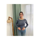 VAZIRADK Basic Kayık Yaka Uzun Kollu Bluz Gri XL