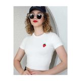 VAZIRADK ÇİLEK NAKIŞLI CROP TİŞÖRT Beyaz L