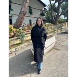 Vazıradk Premium Kaşe Kemerli Uzun Kaban - Siyah - 36 - 38