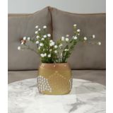 Vazo Dahil, Beyaz Yapay Çiçek, Dekoratif Altın Mozaik Poliresin Vazo 10x15x5cm