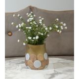 VAZO DAHİL,VAZO DAHİL,VAZODA ÇİÇEK,BEYAZ YAPAY ÇİÇEK,VAZO DEKORATİF ALTIN PUANLI POLİRESİN 9X9X15CM