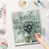 Vazoda Çiçek , Yeşil Okaliptüs Sayılarla Boyama Seti 40 x 50 cm Tuval Şasesi