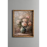 Vazoda Şakayık Çiçekleri – Vintage Desenli Çerçeve – İnce Model, Altın1, 21 x 30