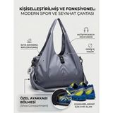 VB Collection Kadın Spor ve Seyahat Çantası Su Geçirmez Naylon Ayakkabı Bölmeli Geniş Hacimli Fitness Omuz Çantası - Gri