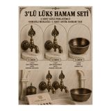 vb vitrinbanyo 3'lü Lüks Hamam Seti 2 Adet Antik Desenli Gizli Perlatörlü Osmanlı Musluğu + Antik Hamam Tası Pirinç Kurna Musluğu Seti
