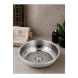 vb vitrinbanyo Krom Kabartma Desenli Osmanlı Hamam Tası 20 cm Kurna Tası Dekoratif Banyo Aksesuarı