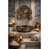 vb vitrinbanyo Kurna Muslukları Seti Eskitme Gold Kurna Seti 2 Adet Antik Gold Musluk 1 Adet Ağır Hamam Tası