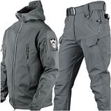VBVARV Askeri taktik erkek dövüş üniforması su geçirmez ordu savaş kıyafeti seti, kamuflaj softshell ceket, pantolon, av kıyafeti, Gri Gri, L