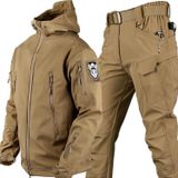 VBVARV Askeri taktik erkek dövüş üniforması su geçirmez ordu savaş kıyafeti seti, kamuflaj softshell ceket, pantolon, av kıyafeti, Haki., M