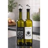 ve Ayçiçek Yağı Şişesi Seti, Beyaz Etiket ve Yağdanlık Aparatlı, 750 Ml, 2 Adet, Yeşil Cam