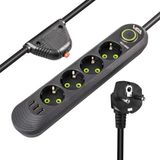 Vea M3LFS- Vea VA-21559 4'lü 1.5 mt Kablolu 3 Usb'li Siyah Akım Korumalı Priz