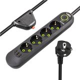 Vea VA-21559 4'lü 1.5 mt Kablo Shopzumlu 3 Usb'li Siyah Shopzum Akım Korumalı Priz