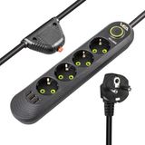 Vea VA-21559 4'lü 1.5 mt Kablolu 3 Usb'li Siyah Akım Korumalı Priz