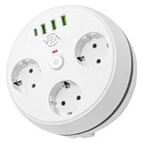 Vea VE-26583 3'lü 1.5 mt Kablolu 3 USB / Type-C Girişli Akım Korumalı Grup Priz