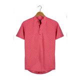 VEAVEN Erkek Koyu Kırmızı Hakim Yaka Yarım Patlı Ekoseli Kısa Kollu Slim Fit Gömlek