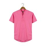 VEAVEN Erkek Koyu Pembe Hakim Yaka Yarım Patlı Ekoseli Kısa Kollu Slim Fit Gömlek