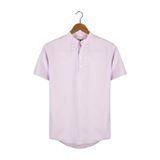 VEAVEN Erkek Lila Hakim Yaka Yarım Patlı Dik Çizgili Kısa Kollu Slim Fit Gömlek