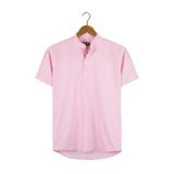 VEAVEN Erkek Pembe Hakim Yaka Yarım Patlı Ekoseli Kısa Kollu Slim Fit Gömlek