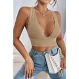VEAVEN Kadın Bej Çapraz Sırt Detaylı Crop Top Bluz