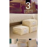 Vedsey 3'lü Set Büyük Boy 70X50X25CM Pencereli Çekyat&baza Altı,yorgan&yastık Düzenleyici Hurç Krem