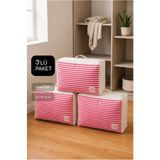 Vedsey Home Organizer 3'lü Set Baza Altı Düzenleyici Büyük Boy Hurç Pembe Çizgili 70x50x25 Cm
