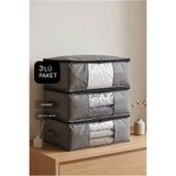 Vedsey Home Organizer 3'lü Set Büyük Boy 70x50x25cm Pencereli Çekyat&baza Altı,yorgan&yastık Düzenleyici Hurç Antrasit Gri