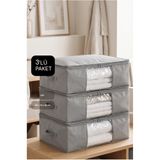 Vedsey Home Organizer 3'lü Set Büyük Boy 70x50x25cm Pencereli Çekyat&baza Altı,yorgan&yastık Düzenleyici Hurç Gri