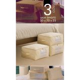 Vedsey Home Organizer 3'lü Set Büyük Boy 70x50x25cm Pencereli Çekyat&baza Altı,yorgan&yastık Düzenleyici Hurç Krem