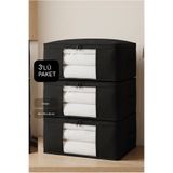 Vedsey Home Organizer 3'lü Set Büyük Boy 70x50x25cm Pencereli Çekyat&baza Altı,yorgan&yastık Düzenleyici Hurç Siyah