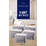 Vedsey Home Organizer 5'li Set Baza Altı Düzenleyici Büyük Boy Hurç Lacivert Çizgili 70x50x25 Cm