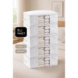 Vedsey Home Organizer 5'li Set Büyük Boy 70x50x25cm Pencereli Çekyat&baza Altı,yorgan&yastık Düzenleyici Hurç Beyaz