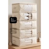 Vedsey Home Organizer 5'li Set Büyük Boy 70x50x25cm Pencereli Çekyat&baza Altı,yorgan&yastık Düzenleyici Hurç Krem