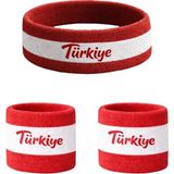 Vee Türkiye Milli Takım Havlu Bileklik + Saç Bandı Set - Kırmızı - Beyaz