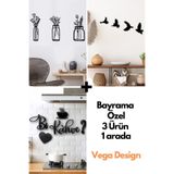 VegaDesign 3 Parça Saksı + Bi Kahve + 4'lü Kuş Duvar Dekoru 3 Ürün 1 Arada
