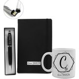 vegahediye v vega Kişiye Özel Tasarımlı Siyah Defter & Kişiye Özel Siyah 32GB USB Touchpen Kalem & Isme Özel Kupa Hediye Seti (Model 1) - Standart