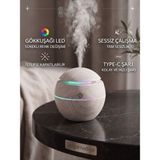 vegahediye v vega Oval Dekoratif Ahşap Görünümlü Hava Nemlendirici - Rgb LED Işıklı Buhar Makinesi Aroma Koku Difüzörü (150 Ml, Type-C) - Beyaz