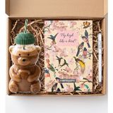 vegahediye v vega Teddy & Office Ayıcık Model Pipetli Cam Kupa & Isme Özel Kuşlu Defter & Beyaz Touchpen Kalem Hediye Seti - Sevgiliye Sevimli Hediye, Iş Arkadaşına Yeni Iş Hediyesi, Arkadaşa Içimden Geldi Kutusu - Pudra