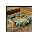 Veganyou Rhınestone Boho-Inspired Anksiyete Bilekliği - Afrika Turkuaz Ve Kaplan Gözü Taşı Unisex
