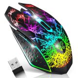 VEGCOO Oyun faresi, kablosuz fare, oyun için sessiz optik sensör, 1600/1200/800 DPI PC faresi, oyun faresi, 7 ışık modeli (siyah)