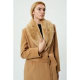 Veger Yakası Kürklü Premium Üretim Kaşe Kaban - Camel - 42