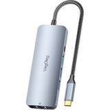 Veggieg 3.5 mm 4K 60 Hz HDMI Gigabit Ethernet 3 USB-A 2 Type-C Aux SD Micro SD Kart Okuyucu Çevirici Çoklayıcı Hub