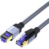 Veggieg Cat8 40GBPS Gigabit RJ45 Ethernet Ağ Kablosu 5 Metre Gri Örgü Kumaş Zırh ile Dayanıklı
