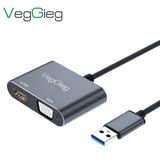 Veggieg USB-A to 4K 30 Hz HDMI ve 1080P 60 Hz VGA Görüntü Çevirici Kablo