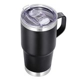 VEGOND 20 oz Kulp Kapaklı ve Pipetli Bardak, Paslanmaz Çelik Yalıtımlı Seyahat Kahve Kupası Dökülmeye Dayanıklı Çift Duvarlı Metal Bardak Bardak İçeceği Sıcak ve Soğuk Tutar, Siyah 1 Paket
