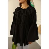Vegove Papatyalı Flower Tunik Siyah