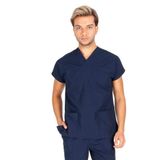 Vehbi Erkek Doktor Hemşire Forması Scrubs Alpaka Kumaş Hastane Nöbet Tek Üst Zarf Yaka Yarasa Kol - 4XL - Lacivert