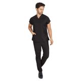 Vehbi Erkek Doktor Hemşire Forması Scrubs Likralı Esnek Kumaş Hastane Nöbet Takımı (Zarf Yaka Yarasa Kol) - 2XL - Siyah