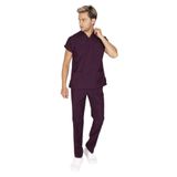 Vehbi Erkek Doktor Hemşire Forması Scrubs Likralı Esnek Kumaş Hastane Nöbet Takımı (Zarf Yaka Yarasa Kol) - 3XL - Mürdüm