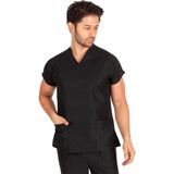 Vehbi Erkek Doktor Hemşire Forması Scrubs Likralı Esnek Kumaş Hastane Nöbet Tek Üst (Zarf Yaka Yarasa Kol) - 2XL - Siyah