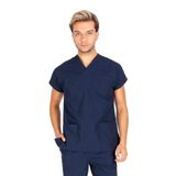 Vehbi Erkek Doktor Hemşire Forması Scrubs Likralı Esnek Kumaş Hastane Nöbet Tek Üst (Zarf Yaka Yarasa Kol) - 3XL - Lacivert